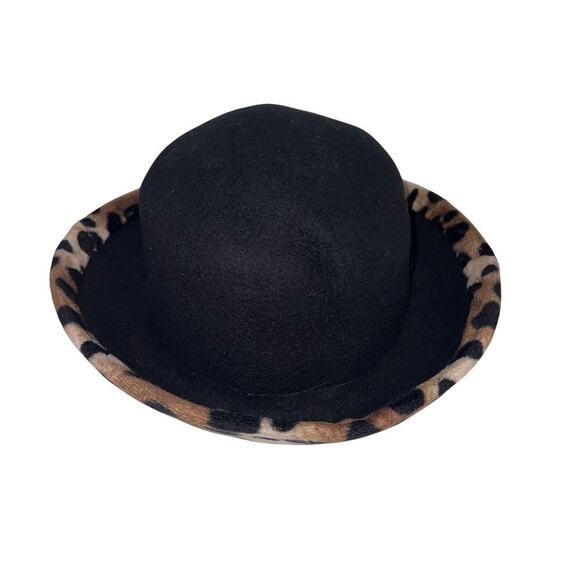 Ladies 100% wool Y2K Bowler felt hat, tan black animal print - Picture 5 of 7
